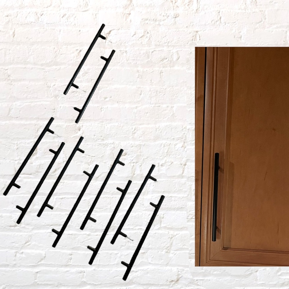 Bundle of 10 modern black metal kitchen cabinet door pulls